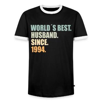 Best husband since 1994 30th wedding anniversary - Men's Ringer Shirt - black/white - Front - AI Model Female 172 light (172cm) & AI Model Male 178 light (178cm)