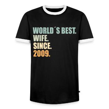Best wife since 2009 15th wedding anniversary - Men's Ringer Shirt - black/white - Front - AI Model Female 172 light (172cm) & AI Model Male 178 light (178cm)