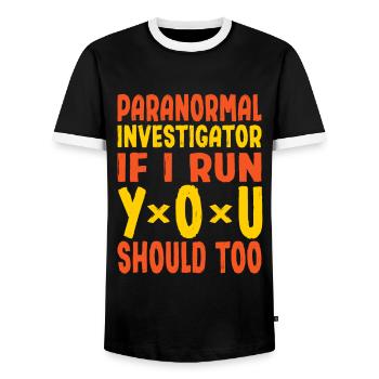 If Ghost Hunter Run You Should Too Paranormal Gift - Men's Ringer Shirt - black/white - Front - AI Model Female 172 light (172cm) & AI Model Male 178 light (178cm)