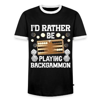 Board Game Funny Backgammon - Men's Ringer Shirt - black/white - Front - AI Model Female 172 light (172cm) & AI Model Male 178 light (178cm)