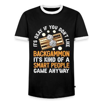 Board Game Funny Backgammon - Men's Ringer Shirt - black/white - Front - AI Model Female 172 light (172cm) & AI Model Male 178 light (178cm)