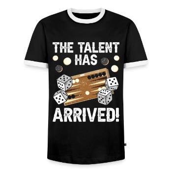 Board Game Funny Backgammon - Men's Ringer Shirt - black/white - Front - AI Model Female 172 light (172cm) & AI Model Male 178 light (178cm)