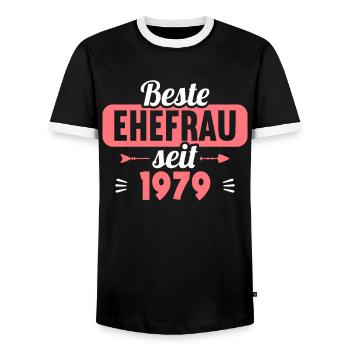 Best wife since 1979 45th wedding anniversary - Men's Ringer Shirt - black/white - Front - AI Model Female 172 light (172cm) & AI Model Male 178 light (178cm)