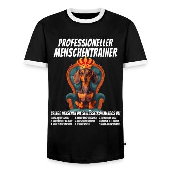 Lustig Professioneller Menschentrainer Dackel Hund - Männer Kontrast-T-Shirt - Schwarz/Weiß - Vorne - AI Model Female 172 light (172cm) & AI Model Male 178 light (178cm)