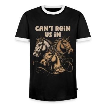 Horse Equestrian Sports - Men's Ringer Shirt - black/white - Front - AI Model Female 172 light (172cm) & AI Model Male 178 light (178cm)