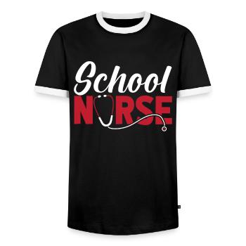 Nurse Teacher School Nurse - Men's Ringer Shirt - black/white - Front - AI Model Female 172 light (172cm) & AI Model Male 178 light (178cm)