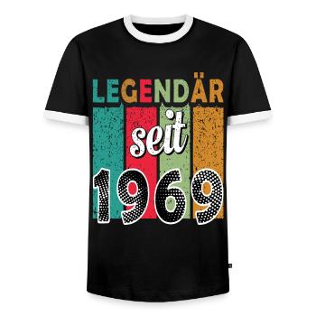 1969| Vintage Legendär seit 1969 Jubiläum - Männer Kontrast-T-Shirt - Schwarz/Weiß - Vorne - AI Model Female 172 light (172cm) & AI Model Male 178 light (178cm)