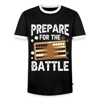 Board Game Funny Backgammon - Men's Ringer Shirt - black/white - Front - AI Model Female 172 light (172cm) & AI Model Male 178 light (178cm)