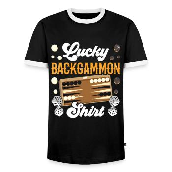 Board Game Funny Backgammon - Men's Ringer Shirt - black/white - Front - AI Model Female 172 light (172cm) & AI Model Male 178 light (178cm)