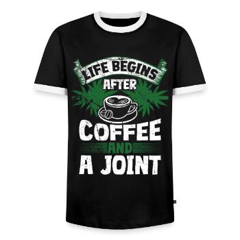 Weed, Café, Cannabis, Stoner, Caféine, Ganja - T-shirt contrasté Homme - noir/blanc - Devant - AI Model Female 172 light (172cm) & AI Model Male 178 light (178cm)