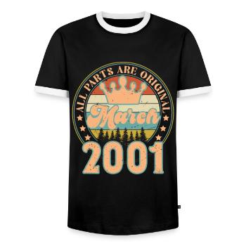 March 2001. March 2001 Birthday Gift. March. - Men's Ringer Shirt - black/white - Front - AI Model Female 172 light (172cm) & AI Model Male 178 light (178cm)