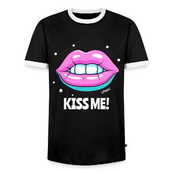 Bonbon Farben Mun, Küss mich! - Männer Kontrast-T-Shirt - Schwarz/Weiß - Vorne - AI Model Female 172 light (172cm) & AI Model Male 178 light (178cm)