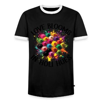 Happy Holi Greetings Hinduism Indian Festival - Men's Ringer Shirt - black/white - Front - AI Model Female 172 light (172cm) & AI Model Male 178 light (178cm)