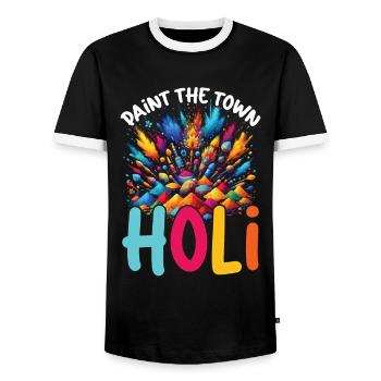 Happy Holi Greetings Hinduism Indian Festival - Men's Ringer Shirt - black/white - Front - AI Model Female 172 light (172cm) & AI Model Male 178 light (178cm)