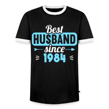 Best husband since 1984 40th wedding anniversary - Men's Ringer Shirt - black/white - Front - AI Model Female 172 light (172cm) & AI Model Male 178 light (178cm)