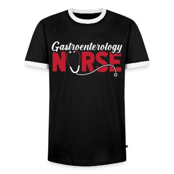 Krankenschwester Infirmière en gastro-entérologie - T-shirt contrasté Homme - noir/blanc - Devant - AI Model Female 172 light (172cm) & AI Model Male 178 light (178cm)