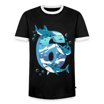 Requin du 6e anniversaire - T-shirt contrasté Homme - noir/blanc - Devant - AI Model Female 172 light (172cm) & AI Model Male 178 light (178cm)