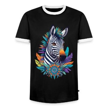 Conception de Mandala zèbre avec des symboles spirituels - T-shirt contrasté Homme - noir/blanc - Devant - AI Model Female 172 light (172cm) & AI Model Male 178 light (178cm)