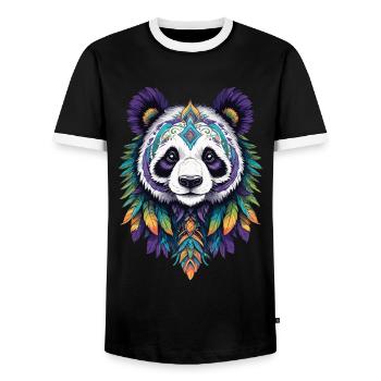 Panda Bear Mandala Dream Catcher Design - Men's Ringer Shirt - black/white - Front - AI Model Female 172 light (172cm) & AI Model Male 178 light (178cm)