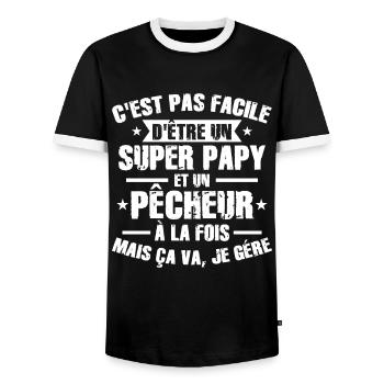 Super Papy et Pêcheur - T-shirt contrasté Homme - noir/blanc - Devant - AI Model Female 172 light (172cm) & AI Model Male 178 light (178cm)