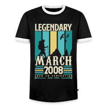 Birthday March 2008, Vintage Gift March 2008. - Men's Ringer Shirt - black/white - Front - AI Model Female 172 light (172cm) & AI Model Male 178 light (178cm)