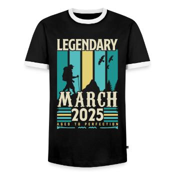 Birthday March 2025, Vintage Gift March 2025. - Men's Ringer Shirt - black/white - Front - AI Model Female 172 light (172cm) & AI Model Male 178 light (178cm)