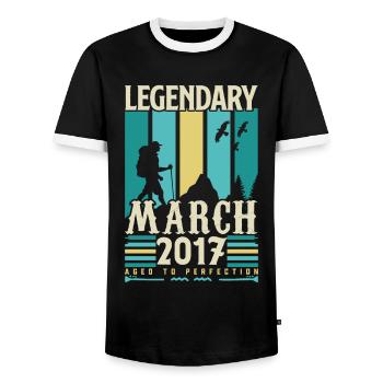 Birthday March 2017, Vintage Gift March 2017. - Men's Ringer Shirt - black/white - Front - AI Model Female 172 light (172cm) & AI Model Male 178 light (178cm)
