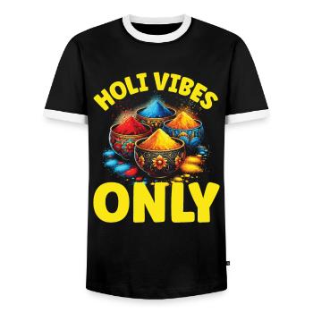 Happy Holi Greetings Hinduism Indian Festival - Men's Ringer Shirt - black/white - Front - AI Model Female 172 light (172cm) & AI Model Male 178 light (178cm)