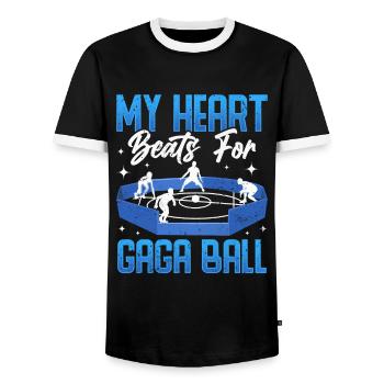 Dodgeball Hexagon Pit Sports Gaga Ball - Men's Ringer Shirt - black/white - Front - AI Model Female 172 light (172cm) & AI Model Male 178 light (178cm)