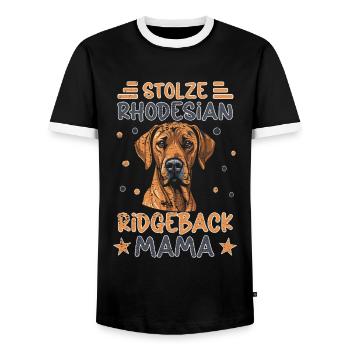 Ganz Stolze Hunde Mama Eines Rhodesian Ridgeback - Männer Kontrast-T-Shirt - Schwarz/Weiß - Vorne - AI Model Female 172 light (172cm) & AI Model Male 178 light (178cm)