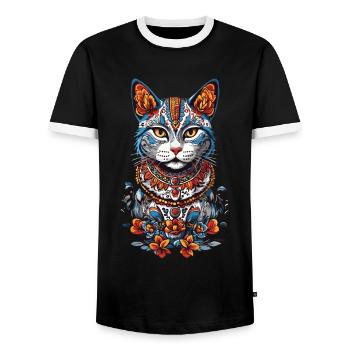 Mexican Cat Decoration for Cat Lovers - Men's Ringer Shirt - black/white - Front - AI Model Female 172 light (172cm) & AI Model Male 178 light (178cm)