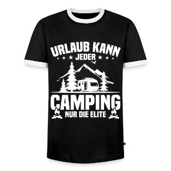 Urlaub Kann Jeder Camping nur Die Elite - Männer Kontrast-T-Shirt - Schwarz/Weiß - Vorne - AI Model Female 172 light (172cm) & AI Model Male 178 light (178cm)