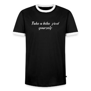 Hiking - Take a hike, find yourself - Men's Ringer Shirt - black/white - Front - AI Model Female 172 light (172cm) & AI Model Male 178 light (178cm)