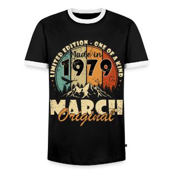 Mars 1979 cadeau d’anniversaire. Mars 1979. - T-shirt contrasté Homme - noir/blanc - Devant - AI Model Female 172 light (172cm) & AI Model Male 178 light (178cm)