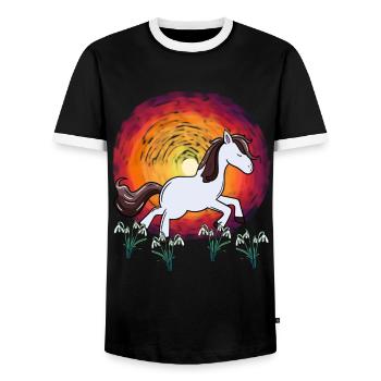 Pony Sun Snowdrop Flowers Spring Horse - Men's Ringer Shirt - black/white - Front - AI Model Female 172 light (172cm) & AI Model Male 178 light (178cm)