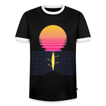 Rowing Retro Rowing Boat Rowing Sunset - Men's Ringer Shirt - black/white - Front - AI Model Female 172 light (172cm) & AI Model Male 178 light (178cm)