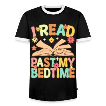 Groovy Book Reader - Men's Ringer Shirt - black/white - Front - AI Model Female 172 light (172cm) & AI Model Male 178 light (178cm)
