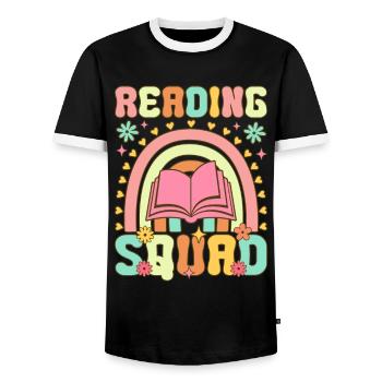 Groovy Book Reader - Men's Ringer Shirt - black/white - Front - AI Model Female 172 light (172cm) & AI Model Male 178 light (178cm)