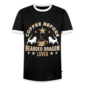 Dragon barbu café herpétologiste amateur de café - T-shirt contrasté Homme - noir/blanc - Devant - AI Model Female 172 light (172cm) & AI Model Male 178 light (178cm)