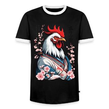 Samurai Bild Retro Design Hahn Kampfkunst - Männer Kontrast-T-Shirt - Schwarz/Weiß - Vorne - AI Model Female 172 light (172cm) & AI Model Male 178 light (178cm)