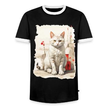 Hauskatzen Besitzer Niedliche Katze Katzen Dame - Männer Kontrast-T-Shirt - Schwarz/Weiß - Vorne - AI Model Female 172 light (172cm) & AI Model Male 178 light (178cm)