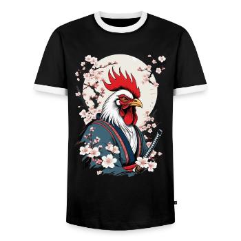 Vintage Hahn Samurai Ukiyo-E Style Design - Männer Kontrast-T-Shirt - Schwarz/Weiß - Vorne - AI Model Female 172 light (172cm) & AI Model Male 178 light (178cm)