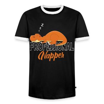 Professinonal Napper Dinosaurier Dino Trex Dino - Männer Kontrast-T-Shirt - Schwarz/Weiß - Vorne - AI Model Female 172 light (172cm) & AI Model Male 178 light (178cm)