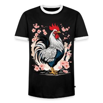 Asian Rooster Aesthetics For Chicken Lovers - Men's Ringer Shirt - black/white - Front - AI Model Female 172 light (172cm) & AI Model Male 178 light (178cm)