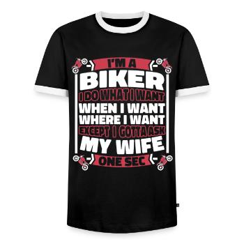 Moto Motard Motard - T-shirt contrasté Homme - noir/blanc - Devant - AI Model Female 172 light (172cm) & AI Model Male 178 light (178cm)