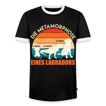 Labrador Hund METAMORPHOSE EINES LABRADORS - Männer Kontrast-T-Shirt - Schwarz/Weiß - Vorne - AI Model Female 172 light (172cm) & AI Model Male 178 light (178cm)