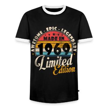 Fabriqué en 1969 Vintage rétro édition limitée - T-shirt contrasté Homme - noir/blanc - Devant - AI Model Female 172 light (172cm) & AI Model Male 178 light (178cm)