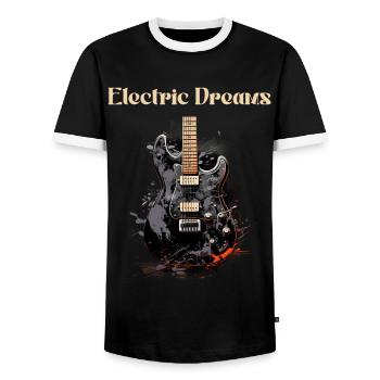 Electric Dreams Funny Quote Guitar Teacher - Men's Ringer Shirt - black/white - Front - AI Model Female 172 light (172cm) & AI Model Male 178 light (178cm)