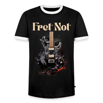 Fret Not Funny Quote Guitar Teacher - Men's Ringer Shirt - black/white - Front - AI Model Female 172 light (172cm) & AI Model Male 178 light (178cm)