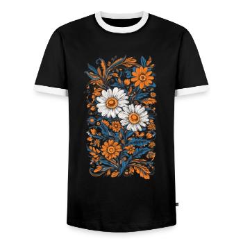 Chamomile Vintage Floral Design Aesthetic Decoration - Men's Ringer Shirt - black/white - Front - AI Model Female 172 light (172cm) & AI Model Male 178 light (178cm)